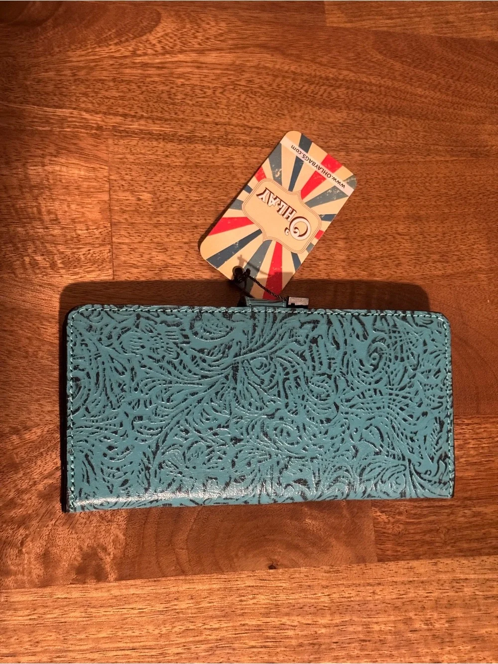 Teal Embossed Floral Leather O’HLAY Brand New Wallet